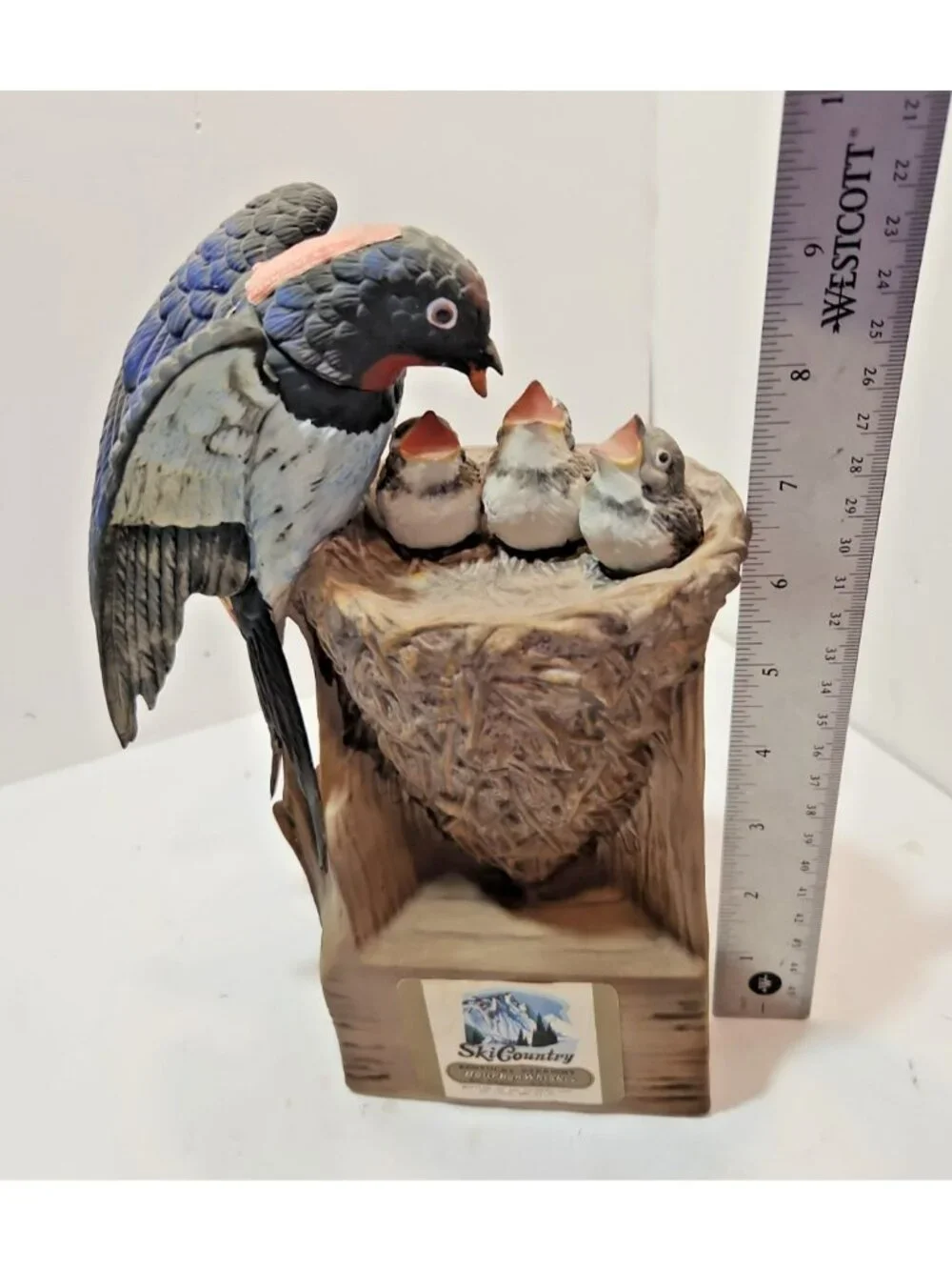 Vtg 1977 Ski Country Barn Swallow With Baby Birds Shaped Ceramic Decanter Empty